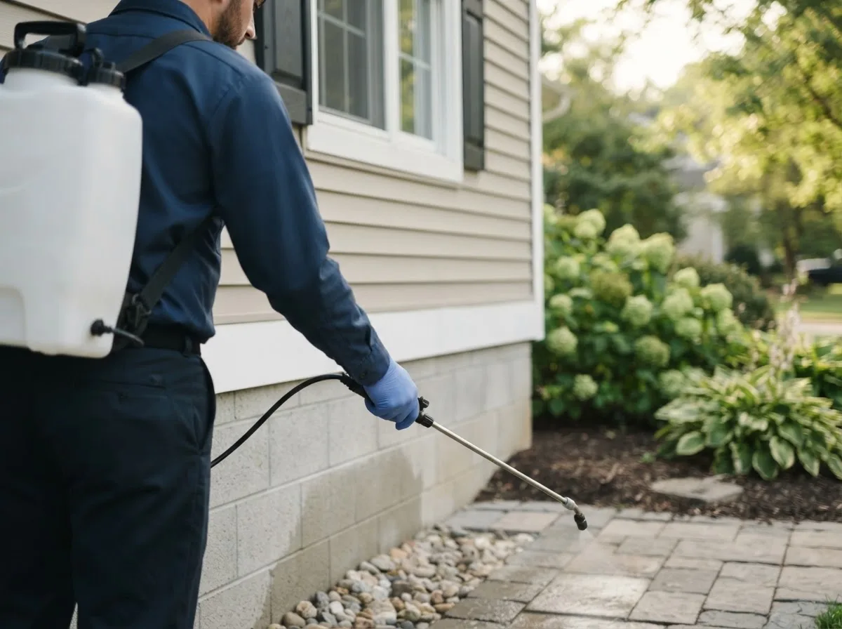 Pest control technician inspecting a home in Woodward, IA
